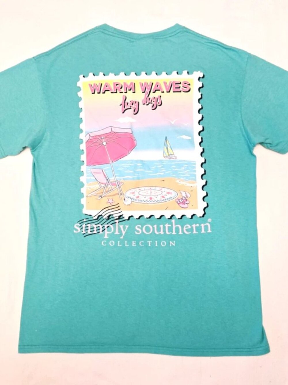 Simply Southern "Warm Waves - Lazy Days" Women's Green T-shirt. * EUC * - Picture 2 of 4